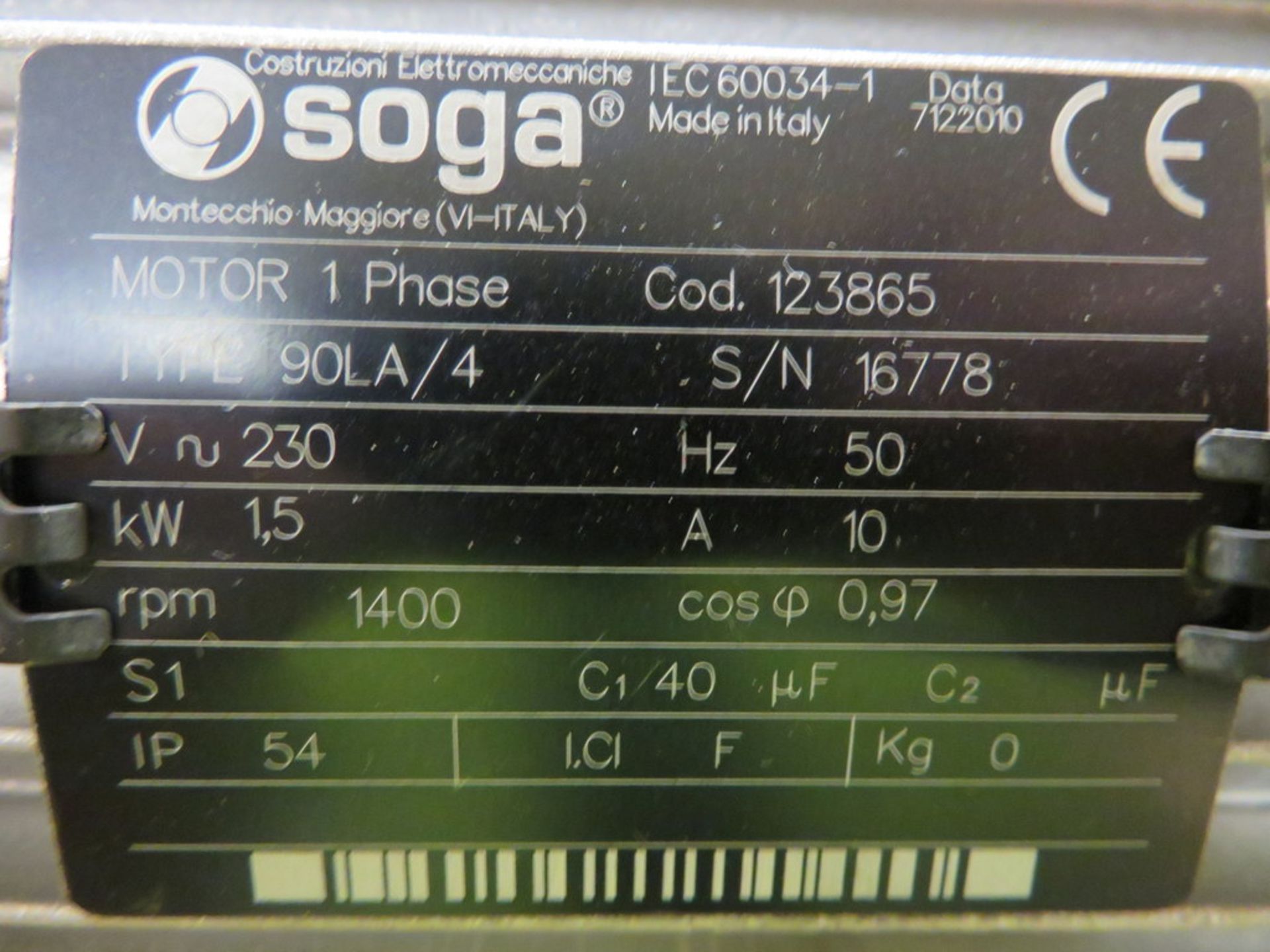 SOGA TYPE 90LA/45 1.5KW SINGLE PHASE MOTOR - Image 3 of 3