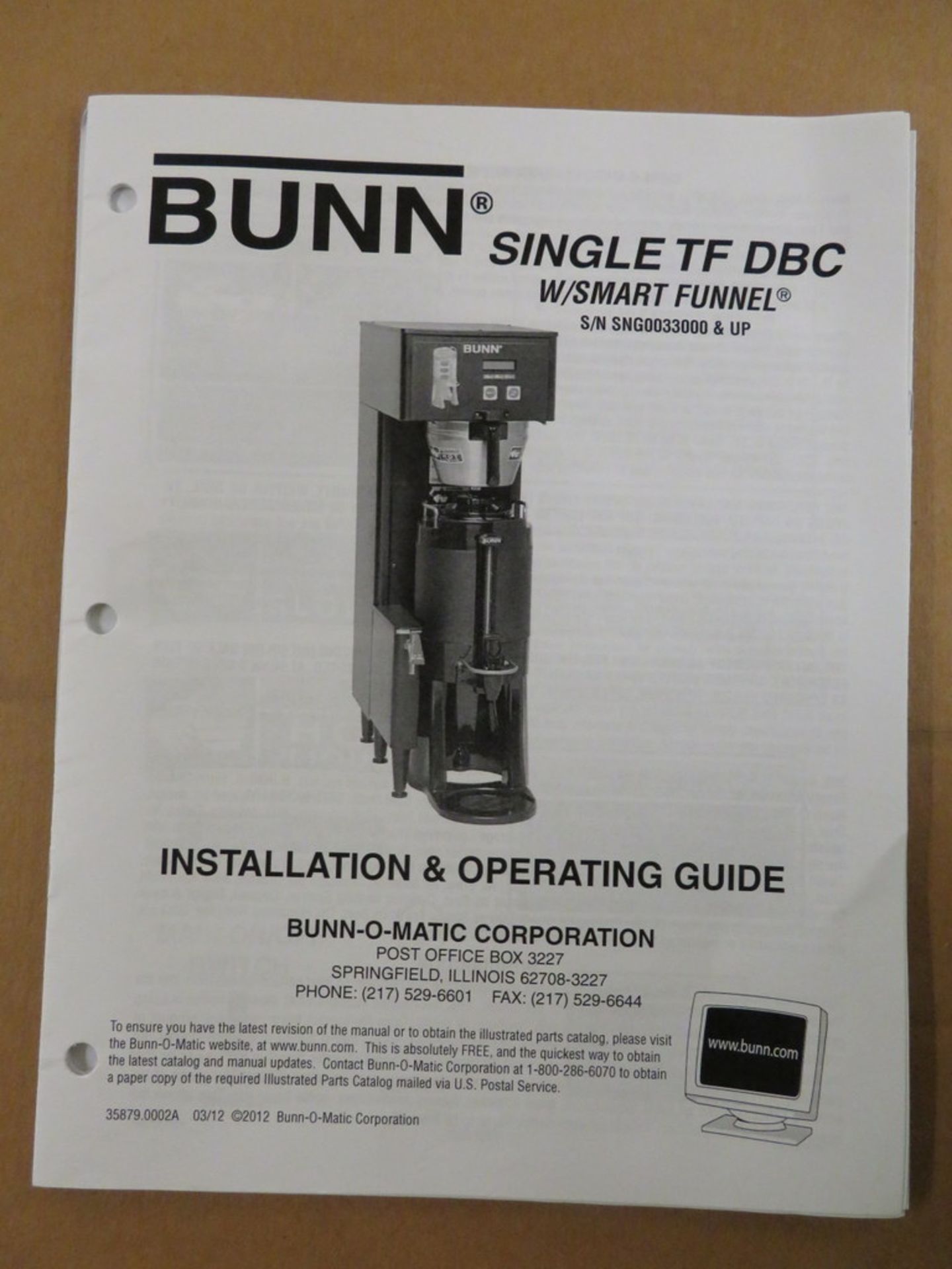 BUNN BUNN-O-MATIC SINGLE TF DBC COMMERCIAL BEVERAGE SERVER