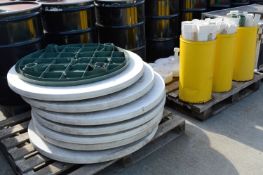 7x Round Plastic Tables & 5x Parasol Weights.