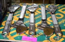 5x Adjustable Wrenches 450 / 460mm