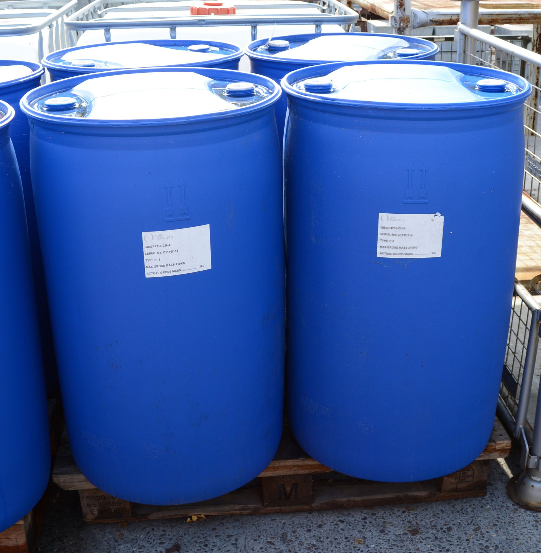 4x 200 ltr Blue Plastic Barrels.