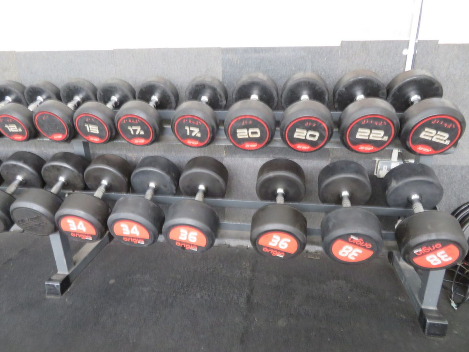 16 X PAIRS OF DUMBELLS AND TWO TIER RACK - Bild 3 aus 5