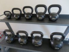 9 X IRON KETTLEBALLS & TWO-TIER STAND