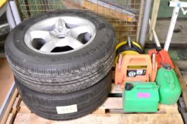 New Wheel & Tyre Michelin 235/65 R17. Used Pirelli 265/45 ZR20. Jump Starter. Petrol Cans.