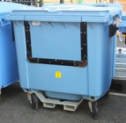 Mobile Rubbish Wheelie Bin Large Blue with forklift lifting attachment