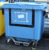 Mobile Rubbish Wheelie Bin Large Blue with forklift lifting attachment