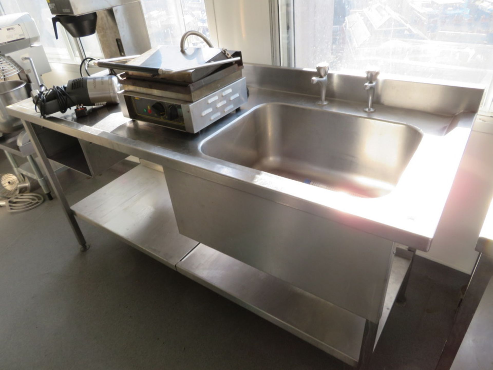 STAINLESS STEEL SINGLE DEEP BOWL SINK UNIT WITH SPLASHBACK AND UNDERTIER