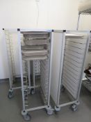 5 X HUPFER MOBILE CAFETERIA TRAY TROLLEYS AND QTY OF TRAYS