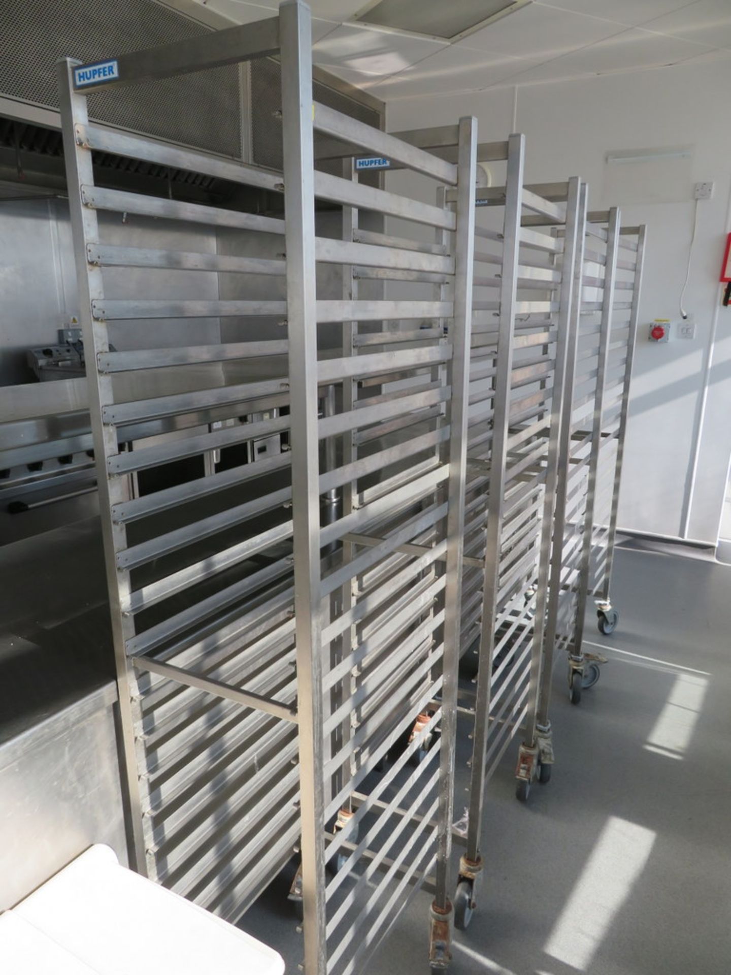 4 X HUPFER STAINLESS STEEL TRAY TROLLEYS; EACH HOLDS 20 X TRAYS - Image 2 of 2