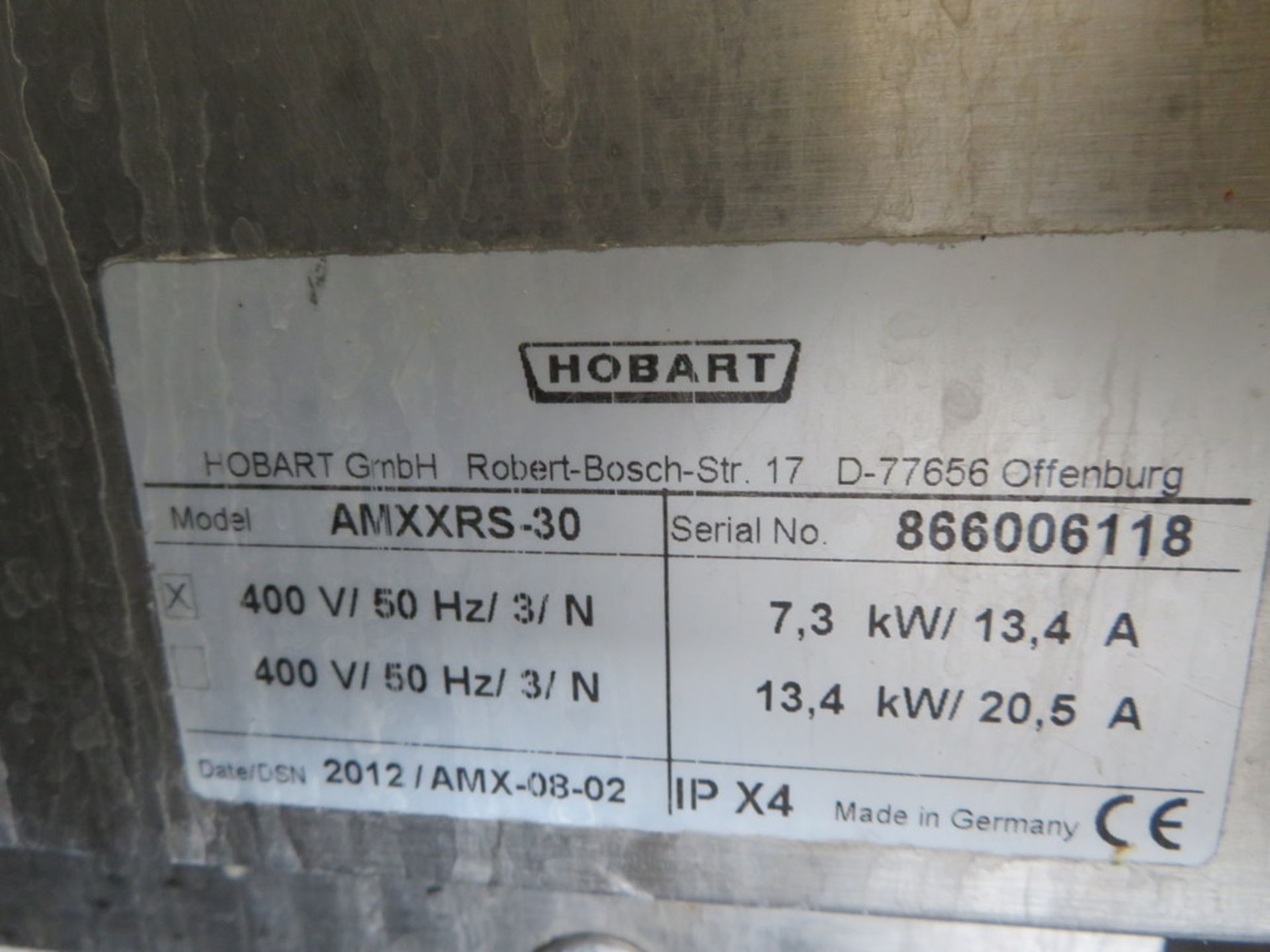 2012 HOBART MODEL AMXXRS-30 STAINLESS STEEL PASS-THROUGH WAREWASHER - Image 7 of 12