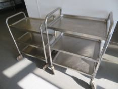 2 X SMALL STAINLESS STEEL THREE TIER TROLLEYS