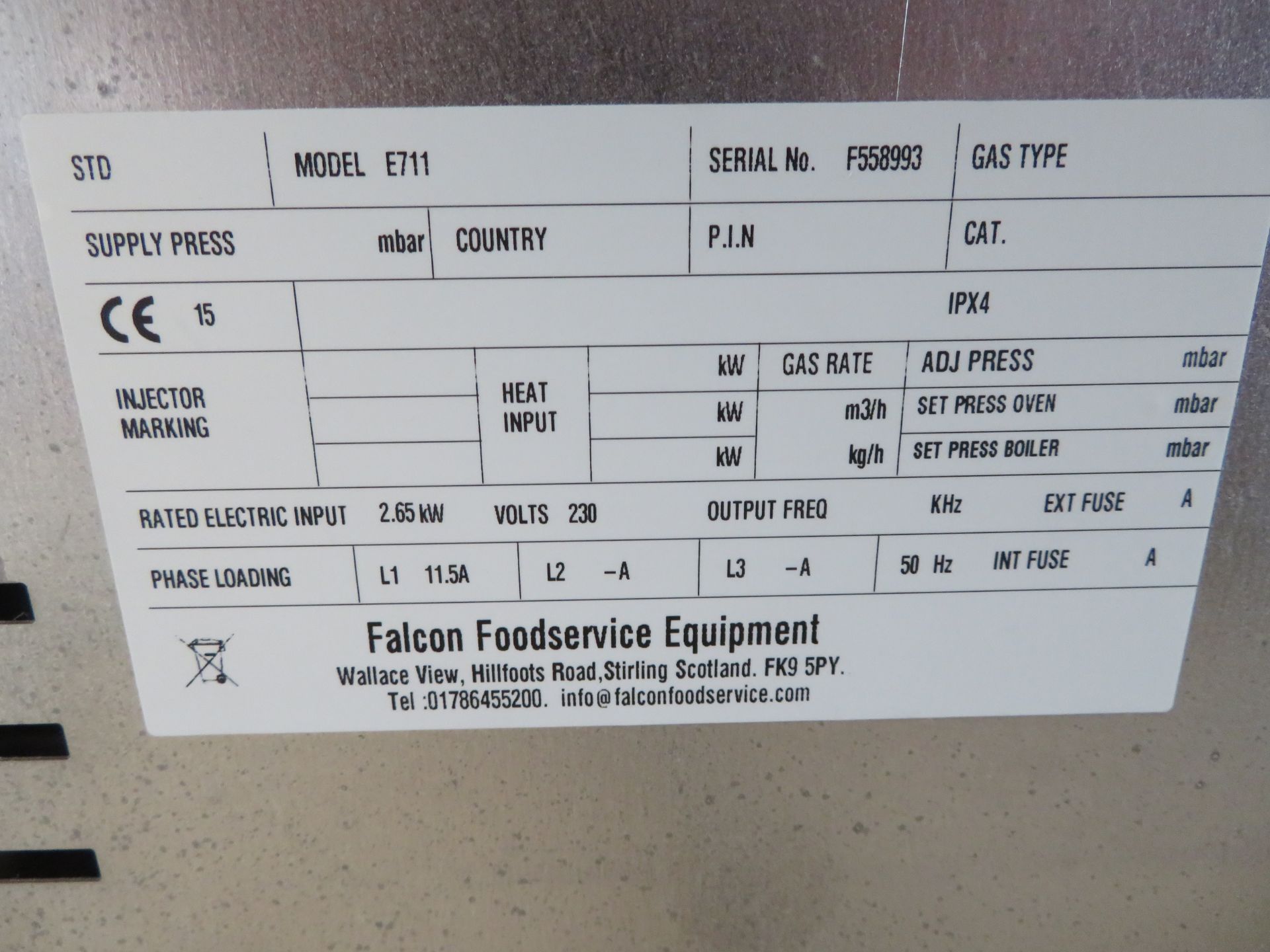 FALCON MODEL E711 240V CONVECTION OVEN - Image 3 of 3