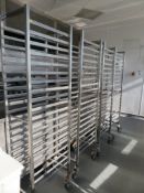 4 X HUPFER STAINLESS STEEL TRAY TROLLEYS; EACH HOLDS 20 X TRAYS