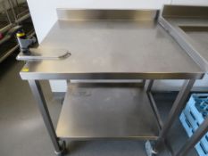 STAINLESS STEEL MOBILE PREP TABLE WITH SPLASHBACK, UNDERTIER AND BONNER CAN OPENER