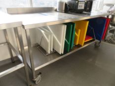 MOBILE STAINLESS STEEL PREP TABLE WITH SPLASHBACK AND UNDERTIER