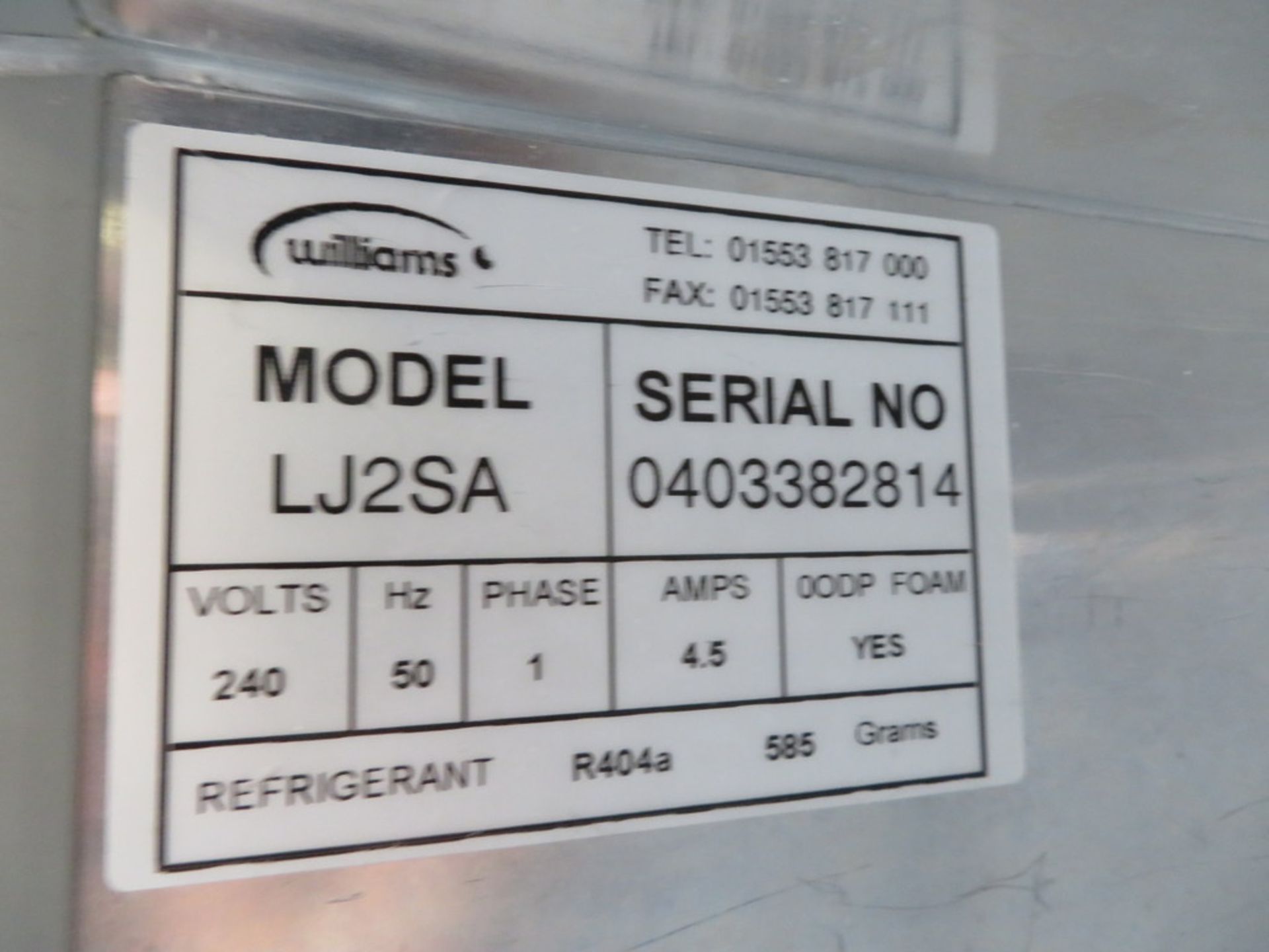 WILLIAMS MODEL LJ2SA STAINLESS STEEL DOUBLE DOOR FREEZER - Image 3 of 3