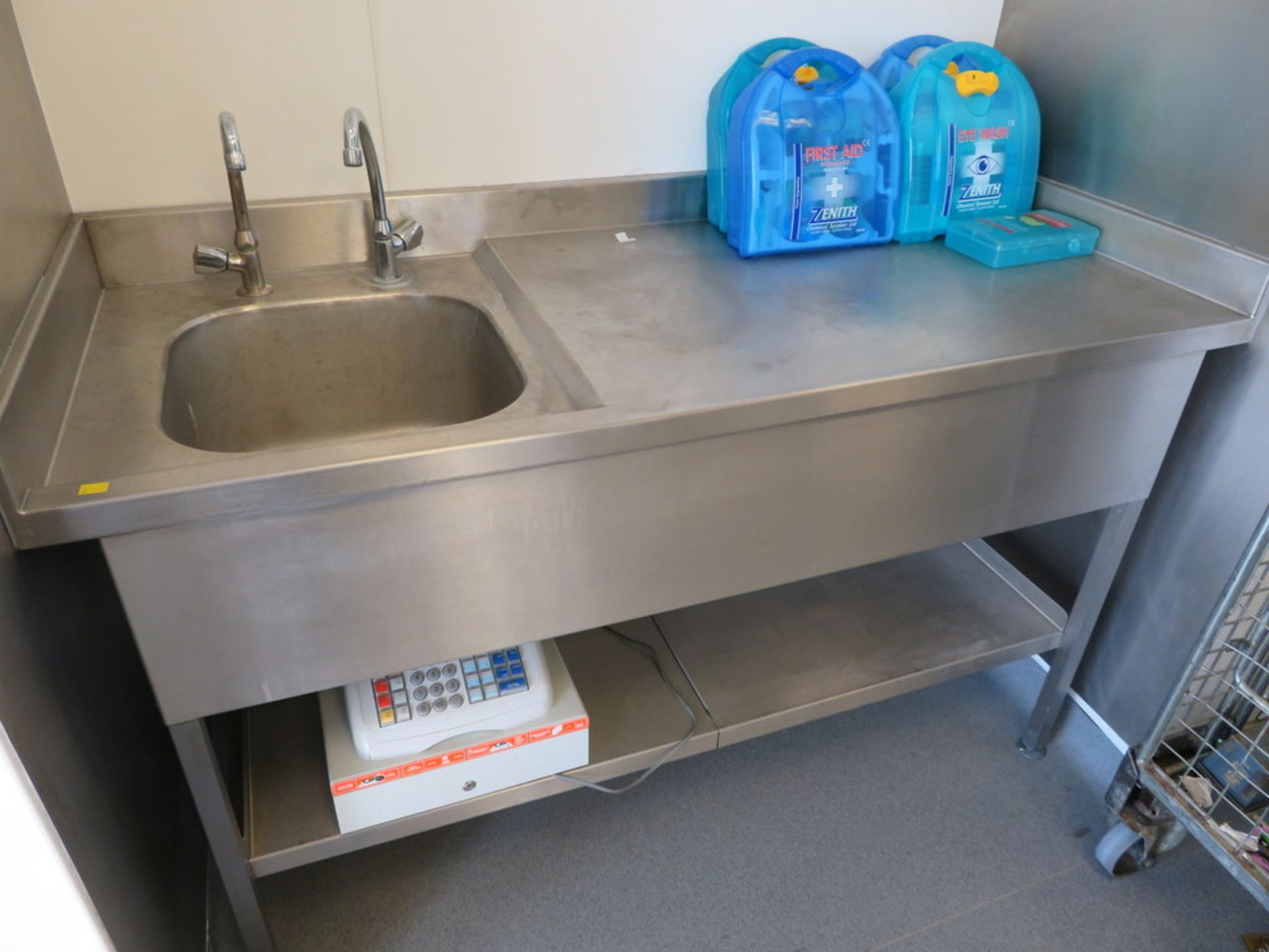 STAINLESS STEEL SINGLE BOWL SINK UNIT WITH SPLASHBACK AND UNDERTIER