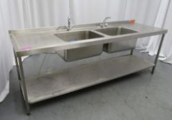 Stainless Steel Double Sink Unit. Dimensions: 2400x710x910mm (LxWxH)