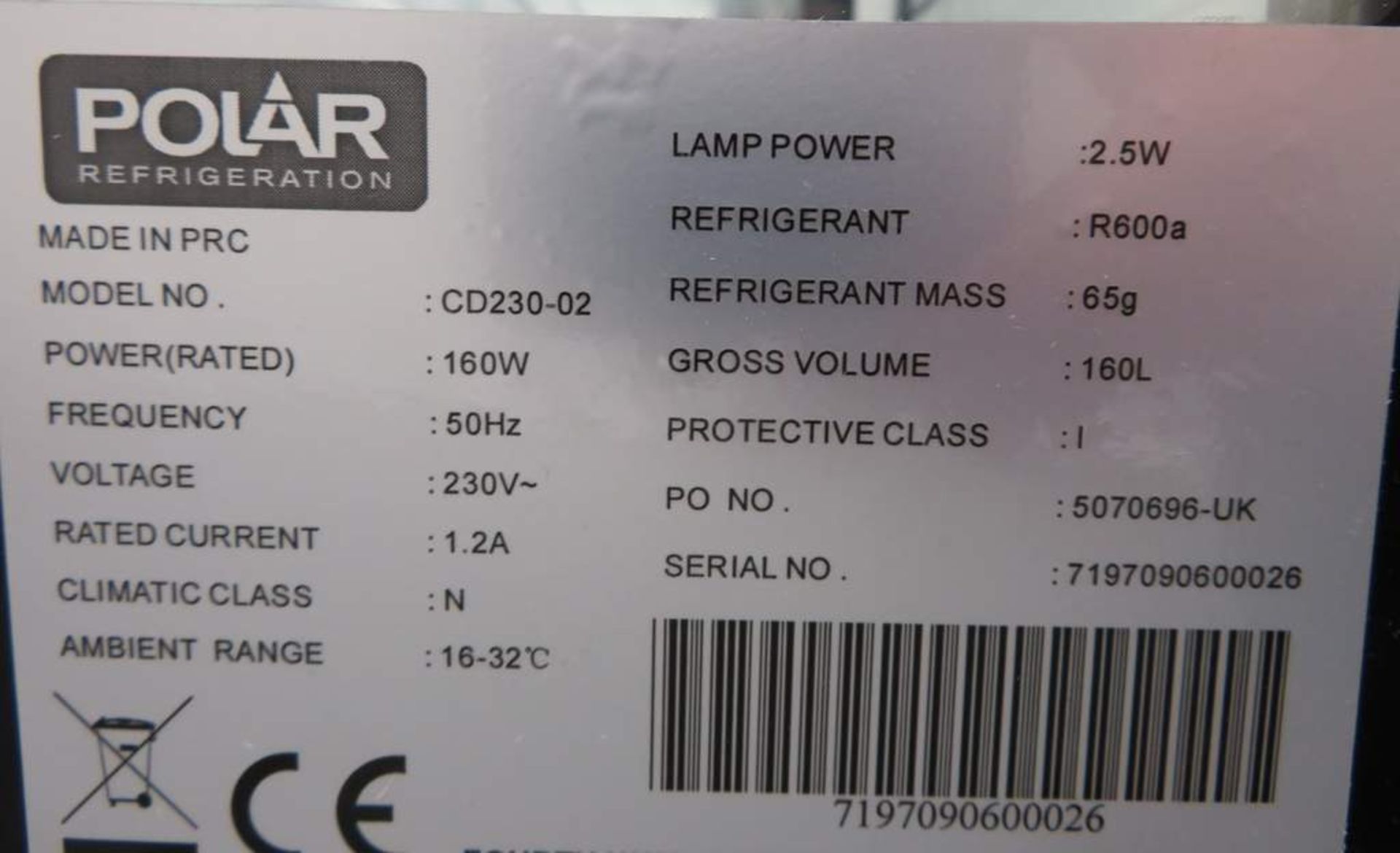 Polar CD230 160ltr Display Refrigerator. - Image 9 of 9