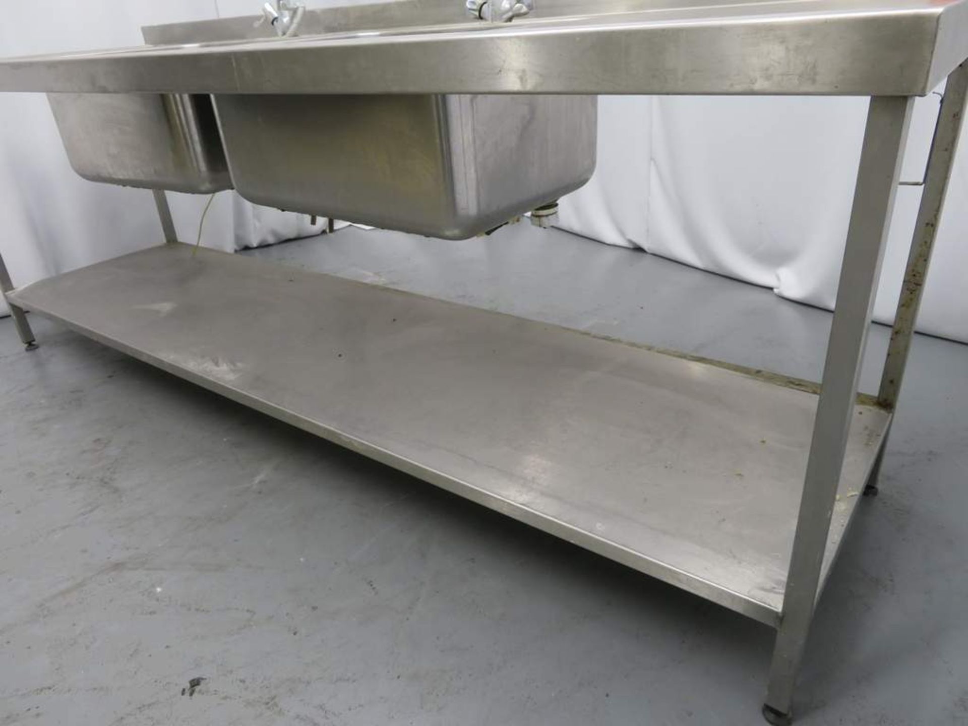 Stainless Steel Double Sink Unit. Dimensions: 2400x710x910mm (LxWxH) - Image 5 of 6