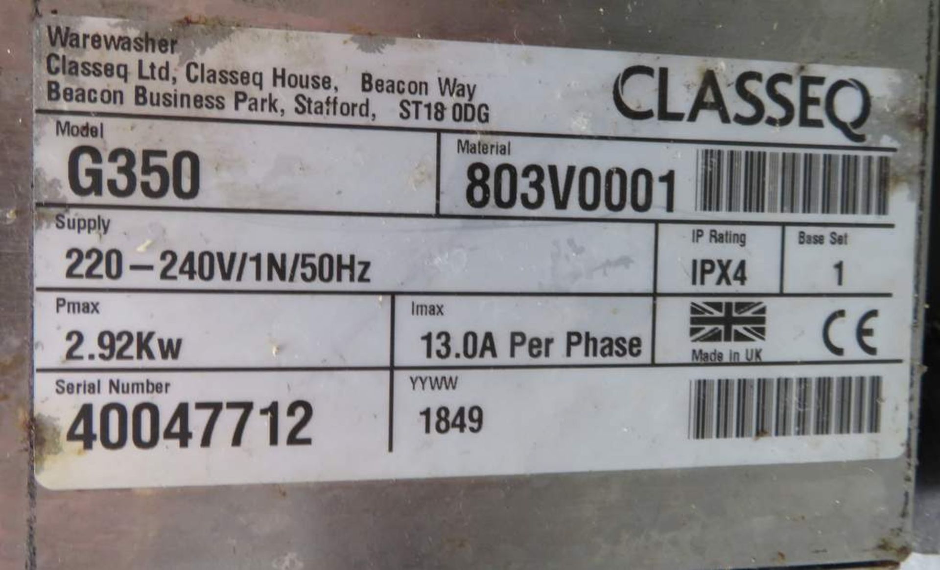 Classeq G350 Glasswasher. - Image 7 of 7