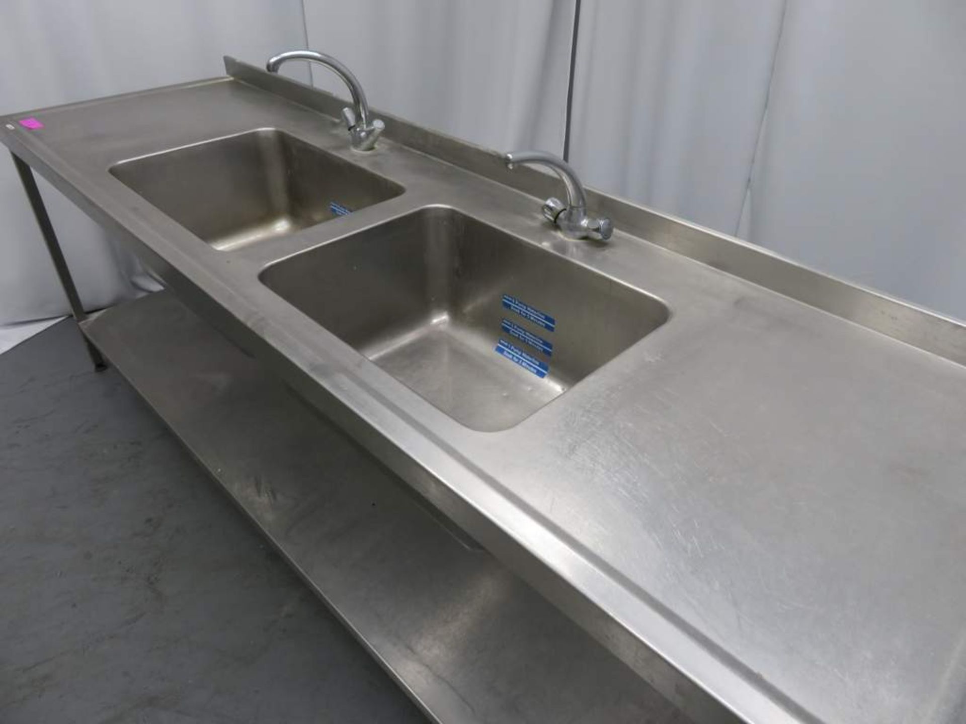 Stainless Steel Double Sink Unit. Dimensions: 2400x710x910mm (LxWxH) - Image 3 of 6