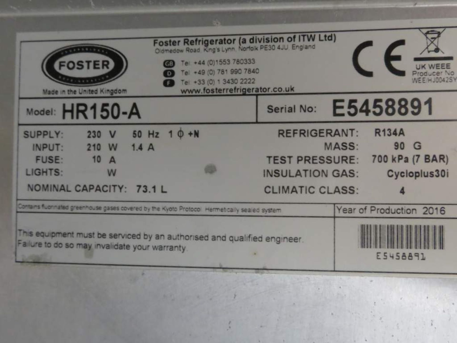 Foster HR150-A Refrigerator. Dimensions: 600x640x820mm (LxWxH) - Image 6 of 7