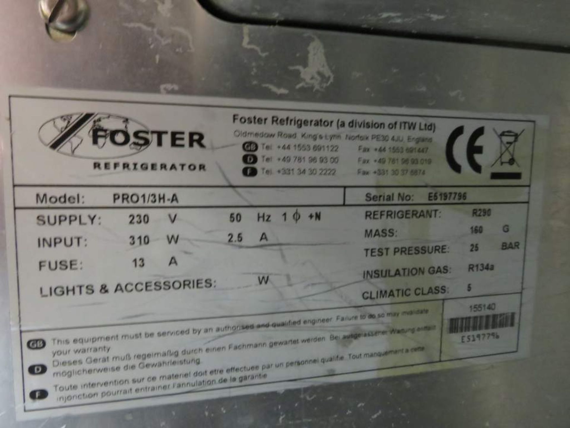 Foster Under Counter Stainless Steel Preparation Fridge, Model: PRO1/3H-A. - Image 7 of 8