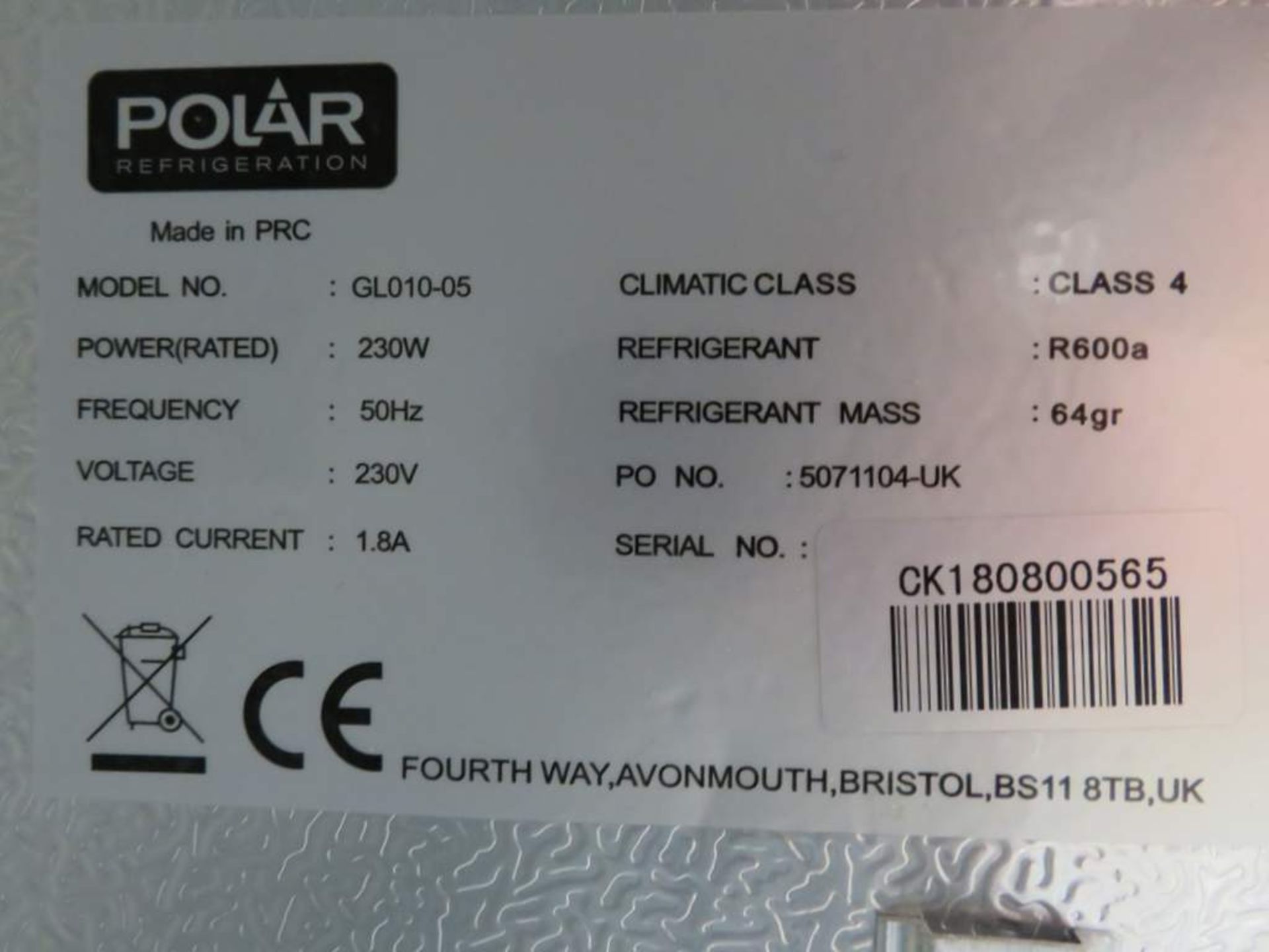 Polar GL010 Double Door Bar Cooler. - Image 6 of 6