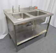 Stainless Steel Double Sink Unit. Dimensions: 1200x720x980mm (LxWxH)