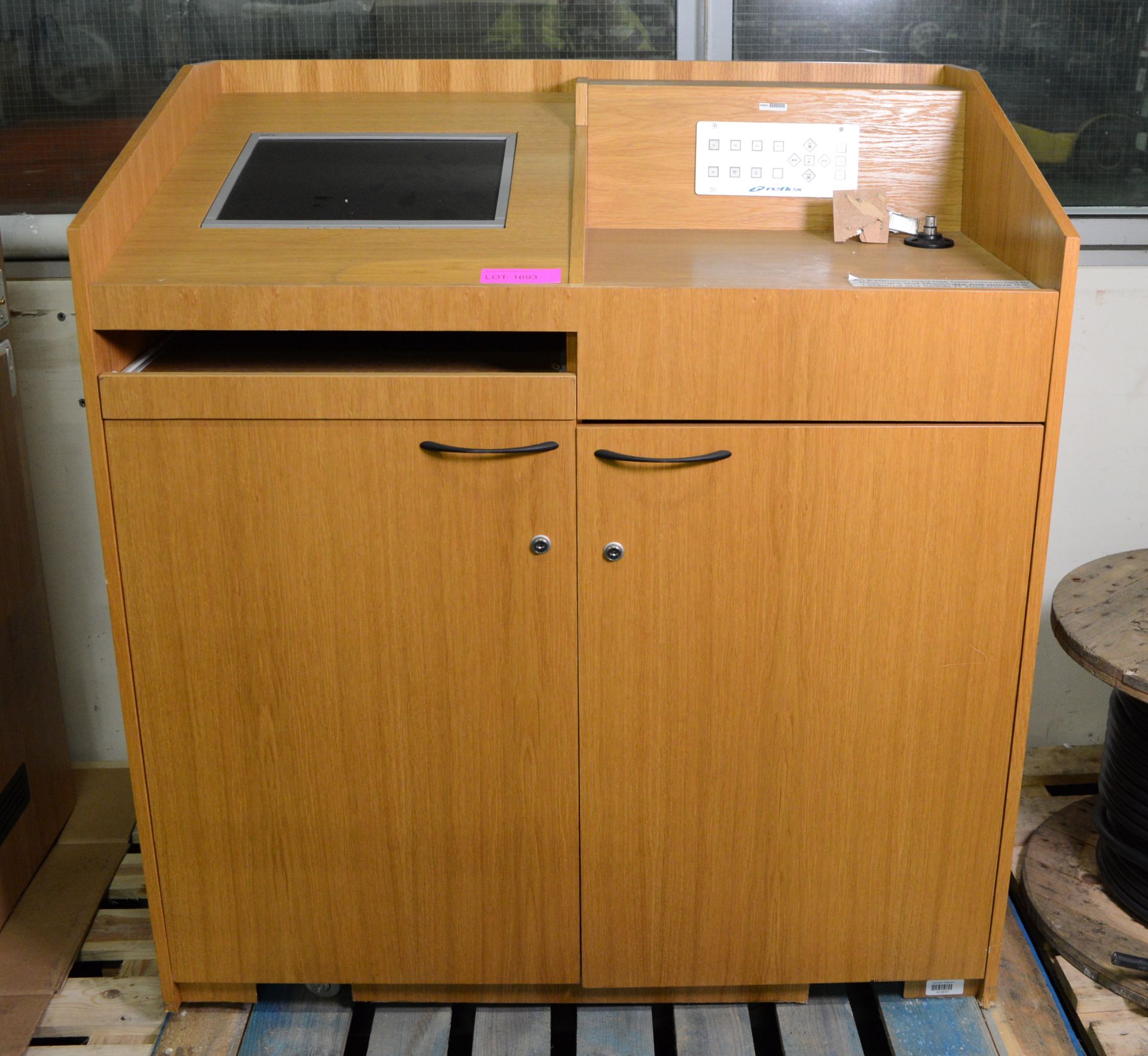 Conference Lectern with Media Switcher, Amplifier, DVD Player & Monitor.