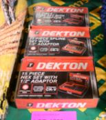 3x Dekton Torx, Hex & Spline Sets all with 1/2" Adaptor.