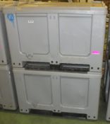 2x Plastic Pallet Storage Boxes with lids - 1200 x 1000 x 800