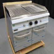 Heavy duty lava rock chargrill with cupboard, model G7L200G, gas, brand new & boxed