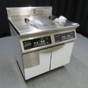Heavy duty twin tank induction fryer with cabinet, model RESC-8B-16, 3 phase, brand new & boxed