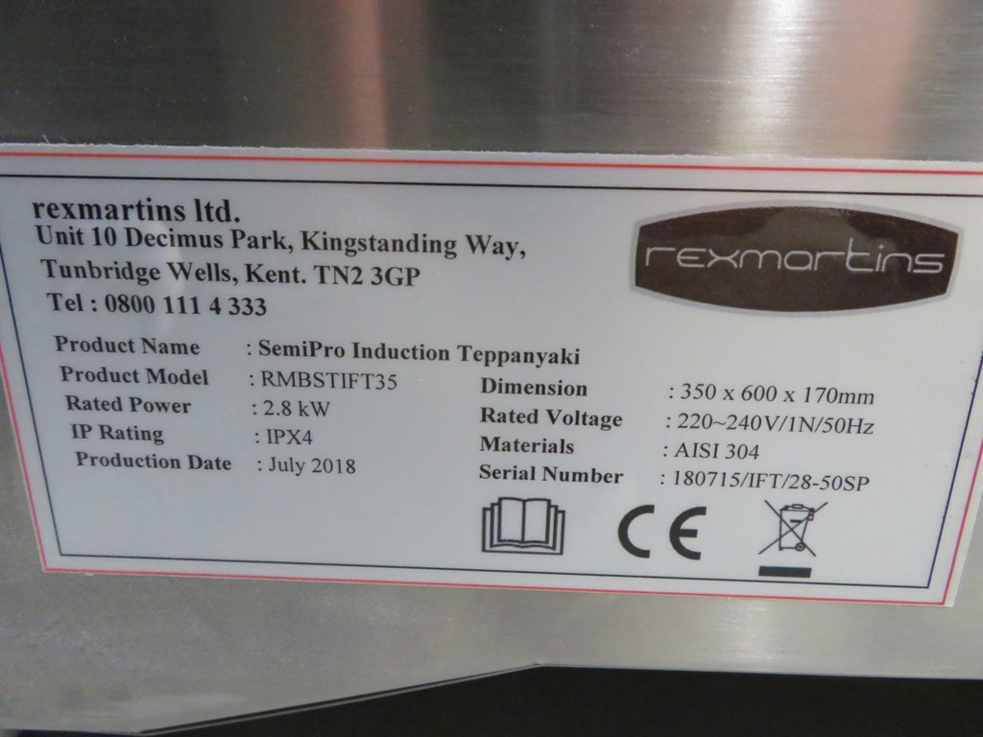 SemiPro countertop induction Teppanyaki, model RMBSTIFT35,1 phase - Image 7 of 7