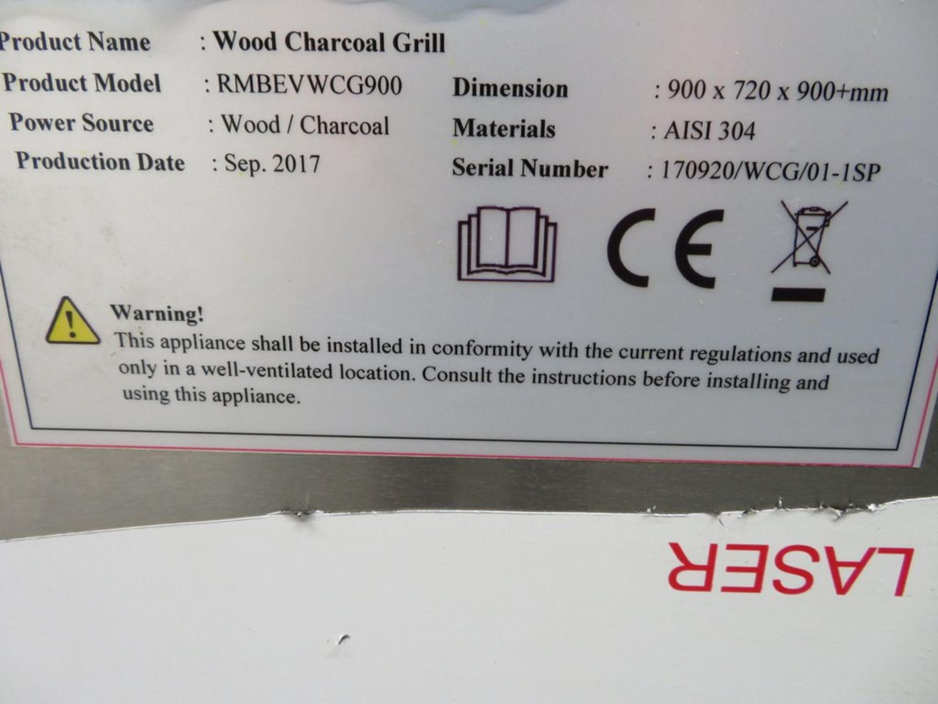 Wood charcoal grill, model RMBEVWCG900, brand new & boxed - Image 6 of 9