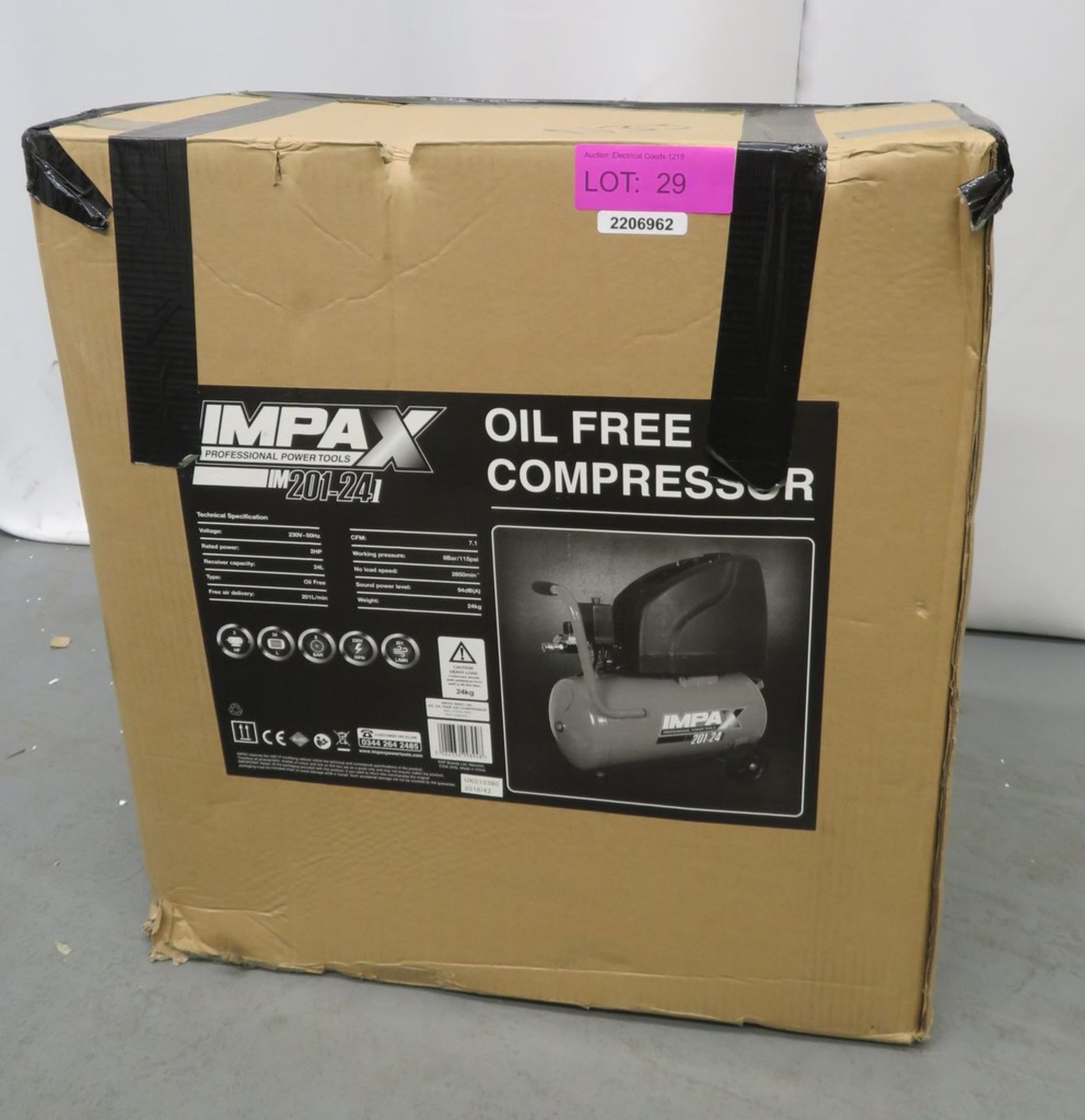 Impax 24 Litre Electrical Air Compressor. Model: IM201-24L. Oil Free. 230v. - Image 8 of 11