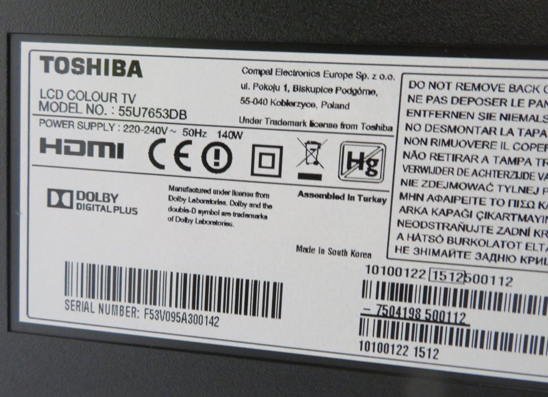 Toshiba 55" Ultra HD LED Smart Television. Model: 55U7653DB. - Image 10 of 15