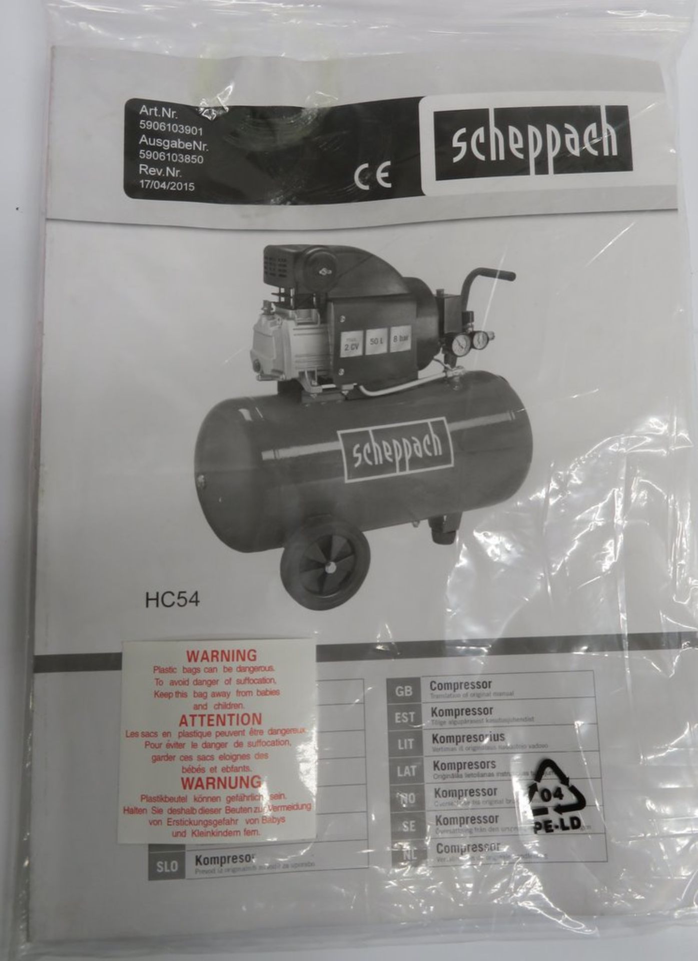 Scheppach 50 Litre Electrical Air Compressor. Model: HC54. 230V - Image 9 of 12