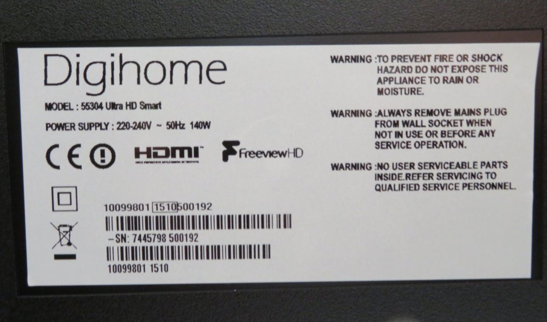 Digihome 55" Ultra HD LED Smart Television. Model: 55304UHDSM. - Bild 10 aus 17