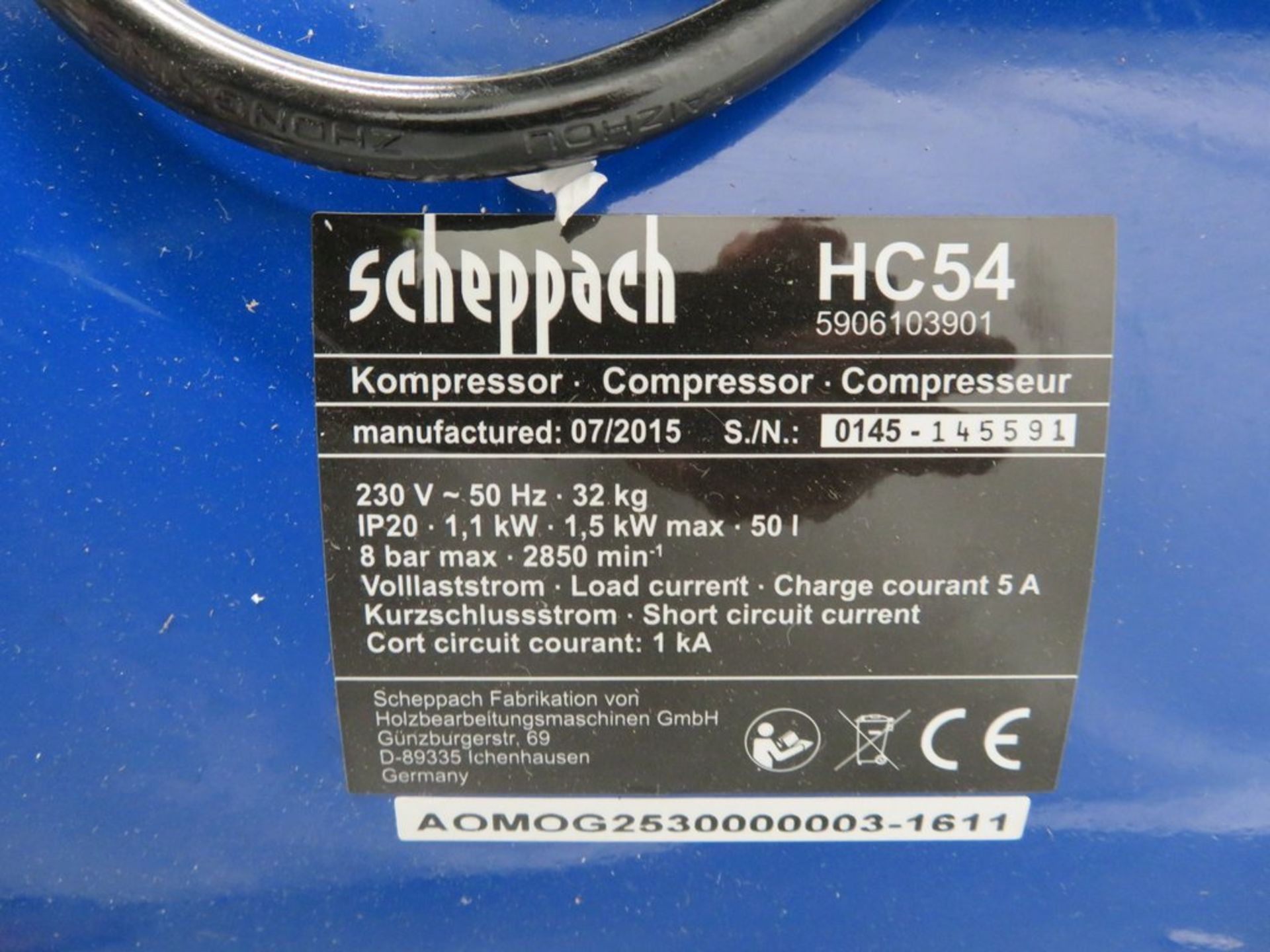 Scheppach 50 Litre Electrical Air Compressor. Model: HC54. 230V - Image 8 of 12