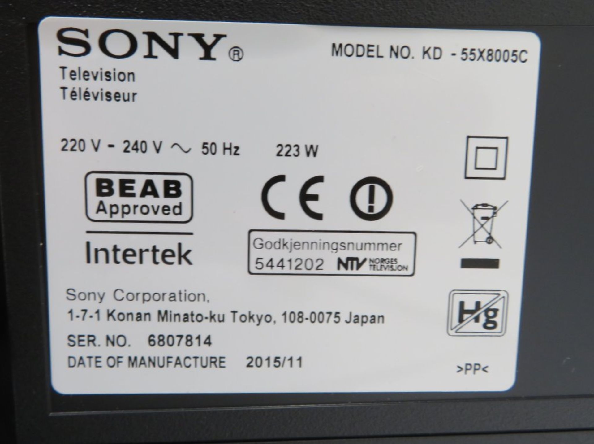 Sony Bravia 55" 4K Ultra HD Television. Model: KD55X8005CBU. - Image 9 of 13