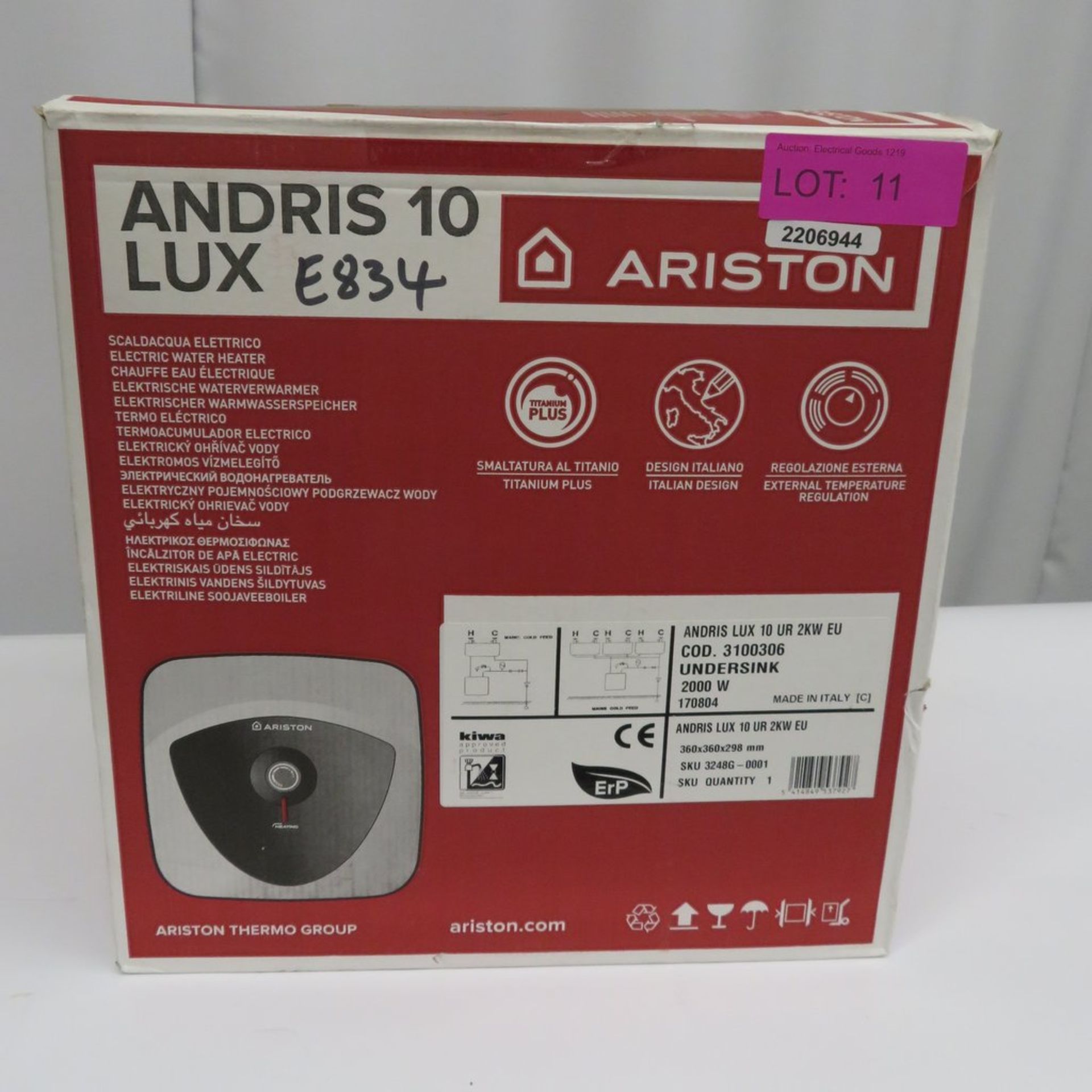Ariston Electric Water Heater. Model: Andris 10 Lux. - Image 8 of 9