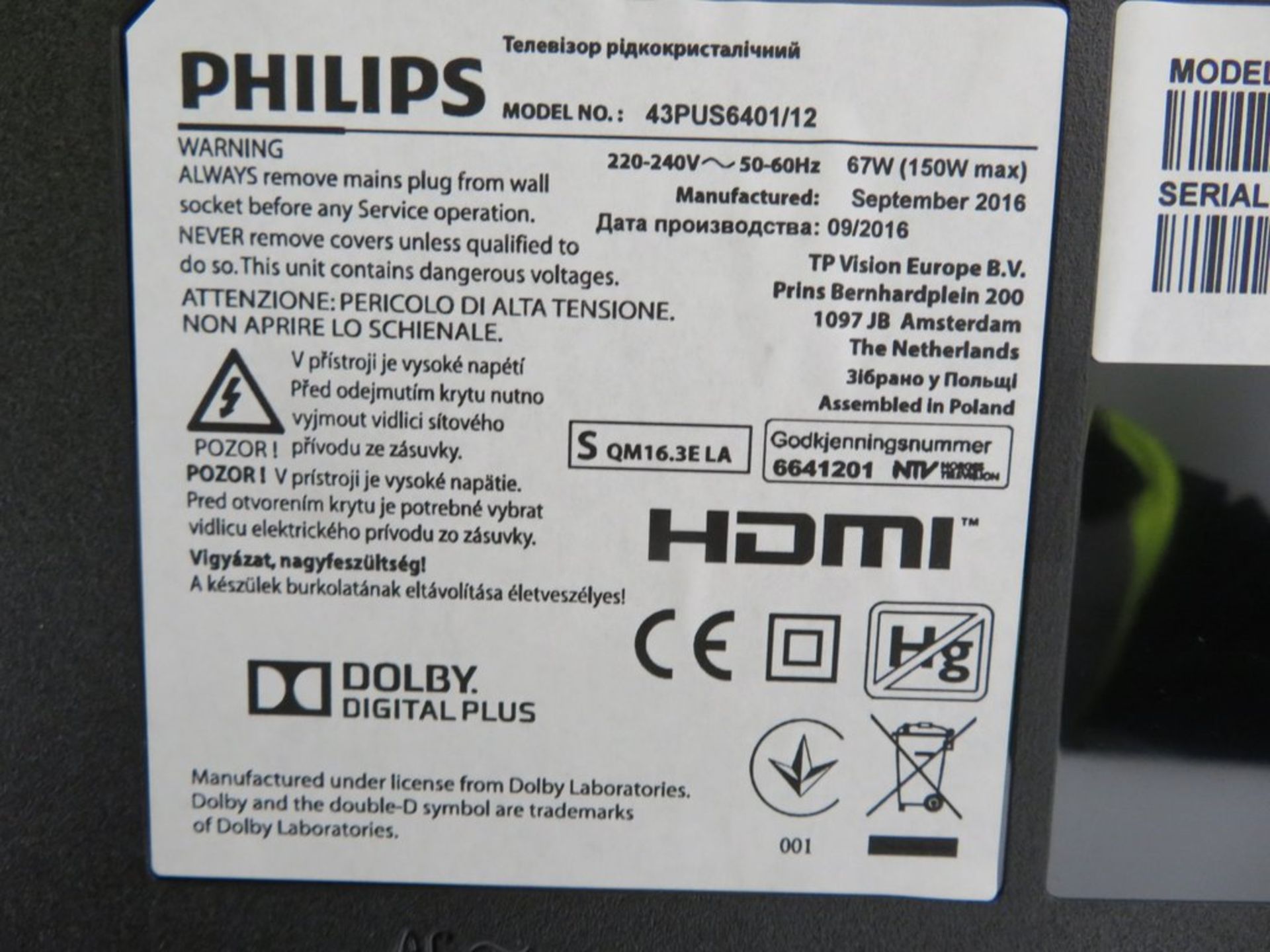 Philips 43" Ultra HD Android Television. Model: 6400 Series 43PUS6401. - Image 9 of 15