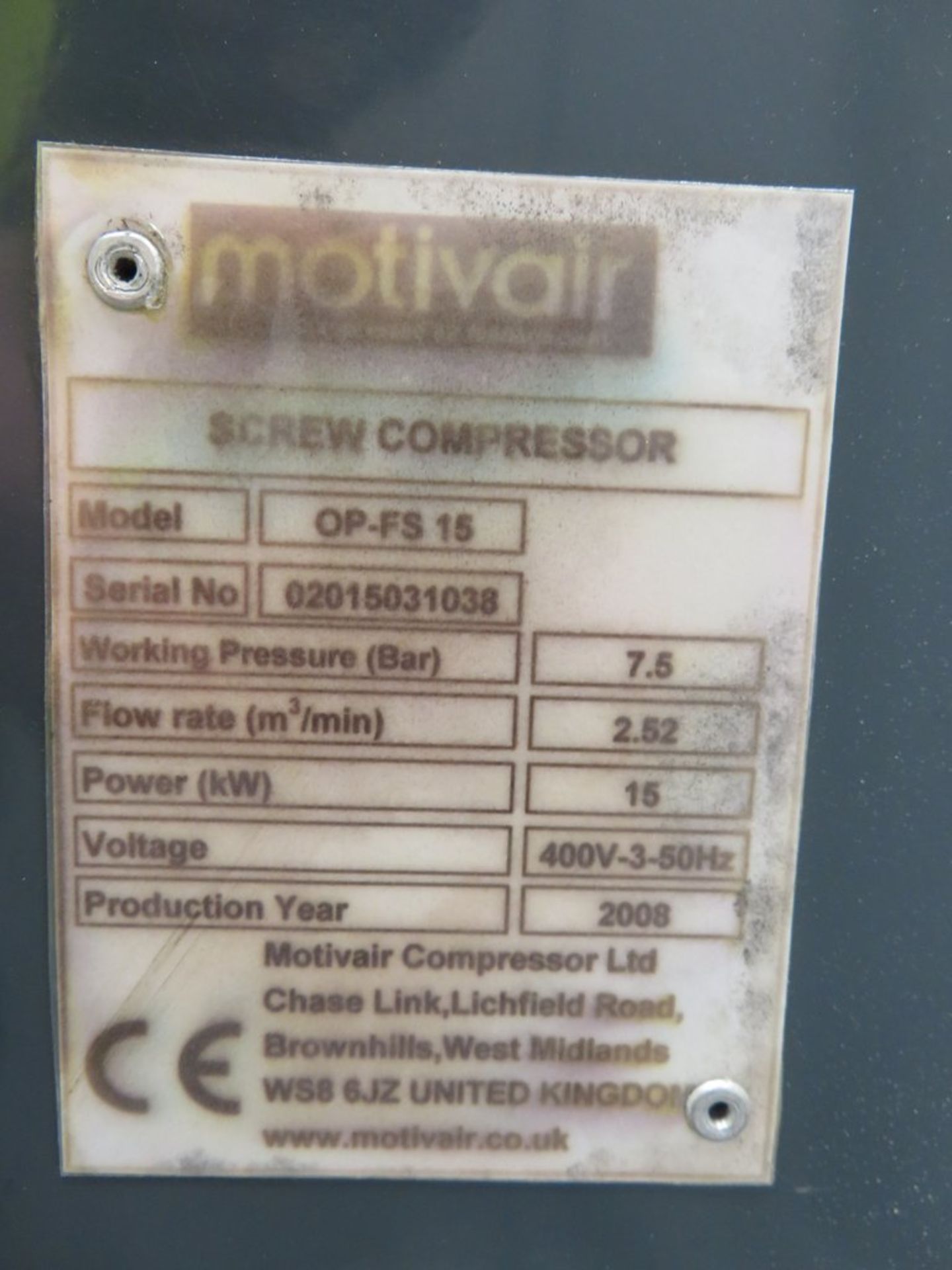 Motivair OP-FS-15 screw compressor. - Image 9 of 11