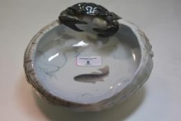 A Royal Copenhagen porcelain dish, oval, the exterior with basketweave and seaweed moulding,