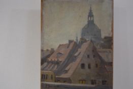 Florence St. John Cadell (Scottish, 1877-1966), A View of the Frauenkirche, Dresden Across Rooftops,