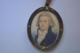 Scottish School, c. 1800, a portrait miniature of a gentleman in a brass-buttoned blue coat, oval,