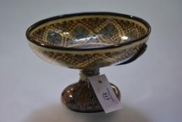 A Vallauris mosaic pottery comport by Jean Gerbino, with moulded handles, circular domed foot and